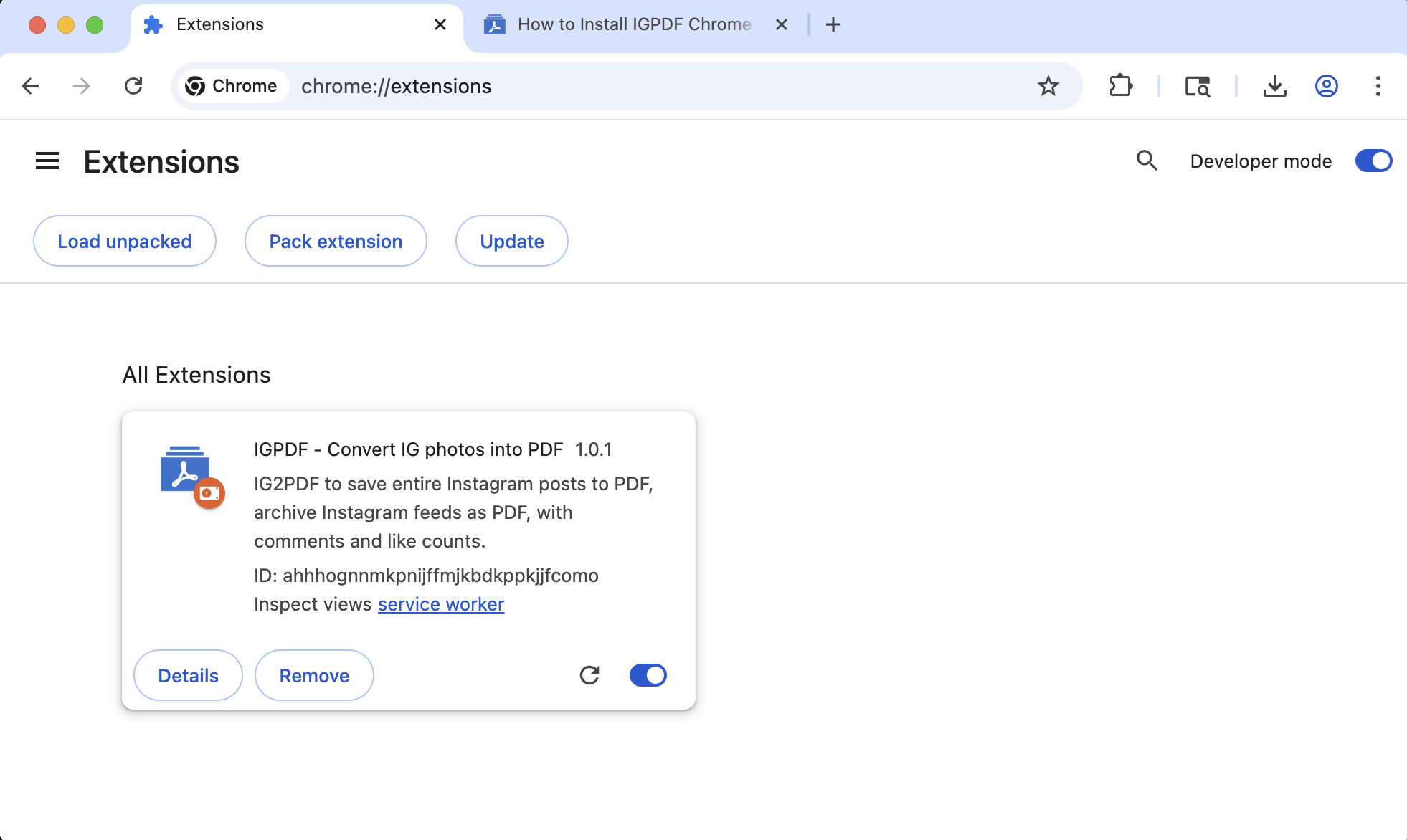 IGPDF chrome extension install done